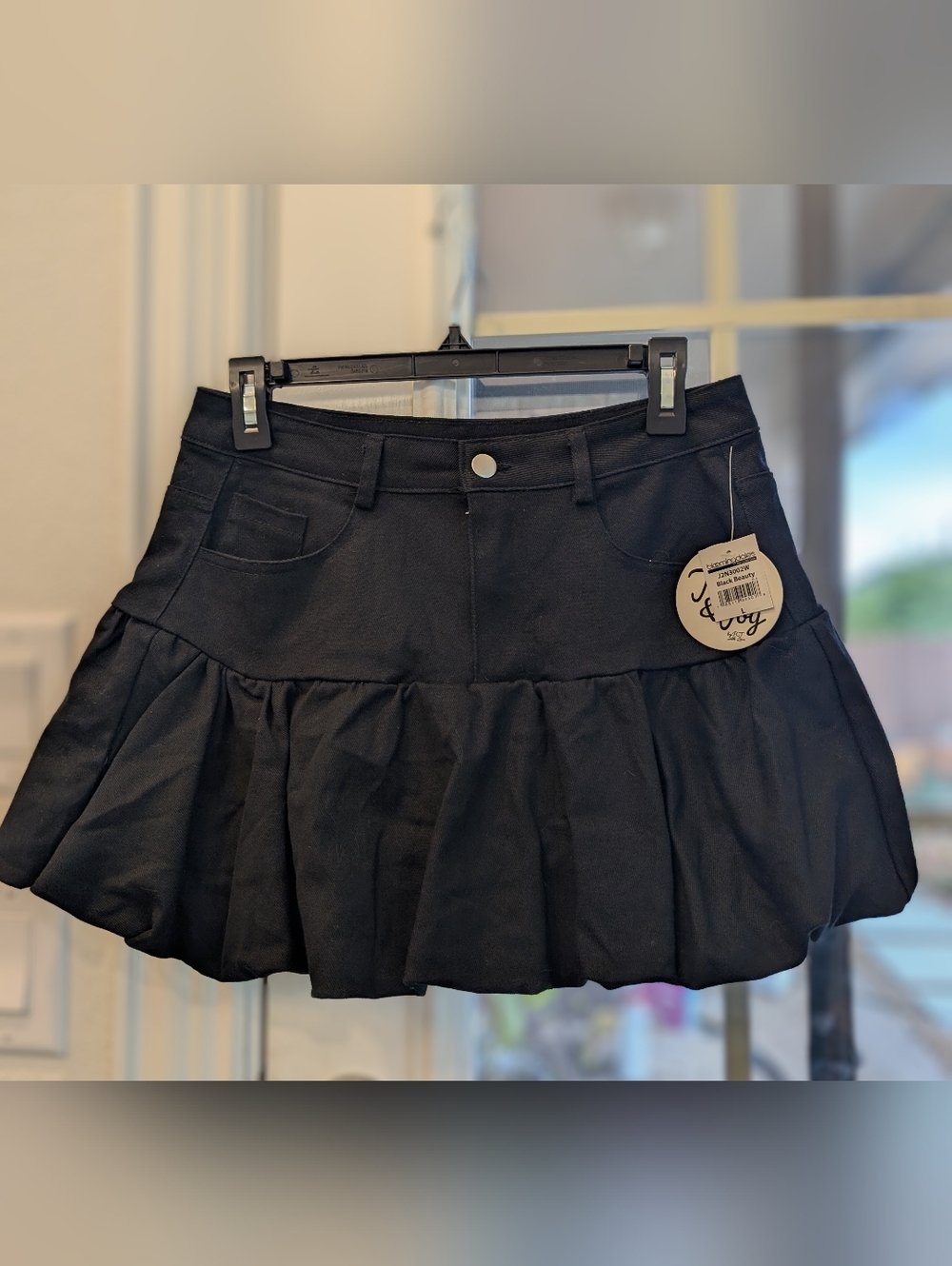 Black Balloon Denim Mini Skirt -
